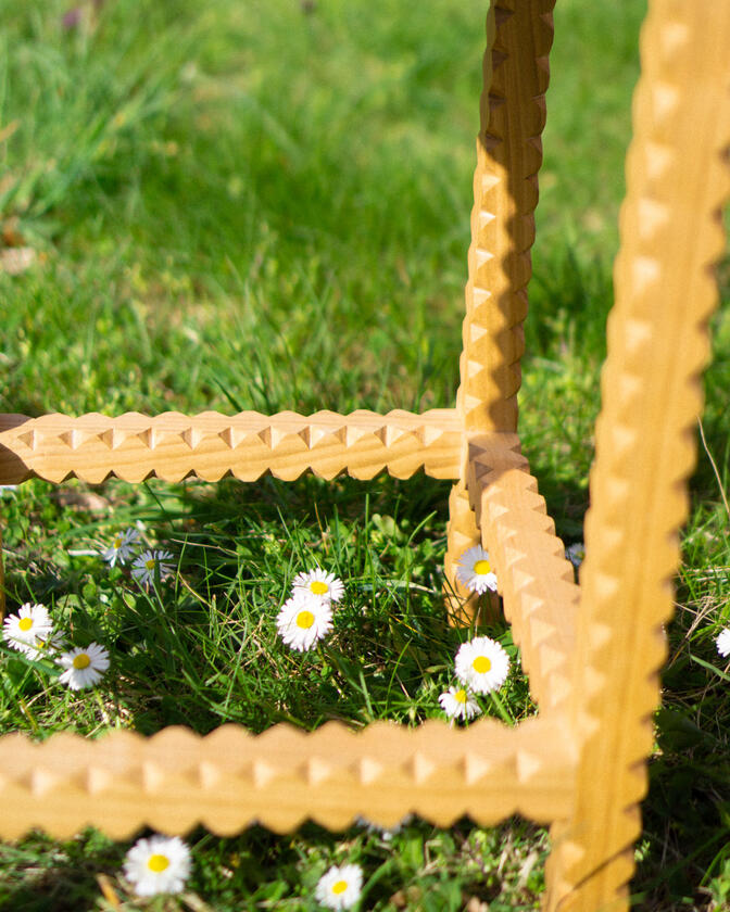 zag stool A stool made of solid european cherry wood and a handwoven seat of braided seagrass designed and made by Liam Barwick