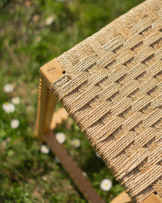 zag stool A stool made of solid european cherry wood and a handwoven seat of braided seagrass designed and made by Liam Barwick