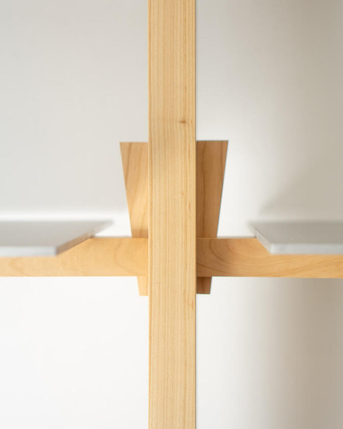 alu studio shelf Wall shelf constructed of solid european cherry and hand brushed aluminium shelving designed and made by Liam Barwick