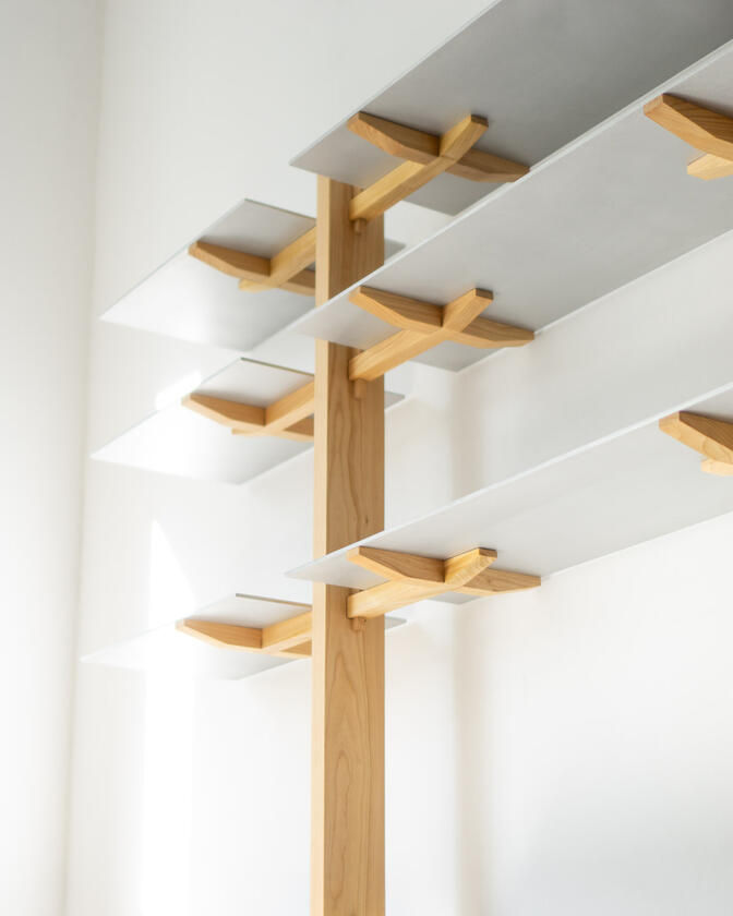alu studio shelf Wall shelf constructed of solid european cherry and hand brushed aluminium shelving designed and made by Liam Barwick
