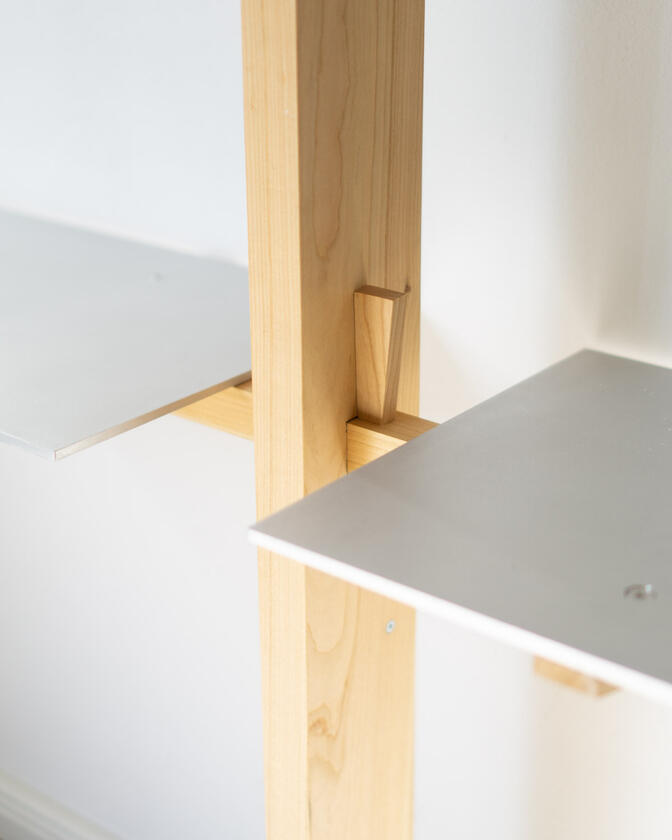 alu studio shelf Wall shelf constructed of solid european cherry and hand brushed aluminium shelving designed and made by Liam Barwick