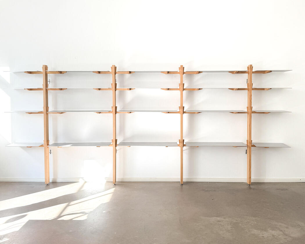 alu studio shelf Wall shelf constructed of solid european cherry and hand brushed aluminium shelving designed and made by Liam Barwick