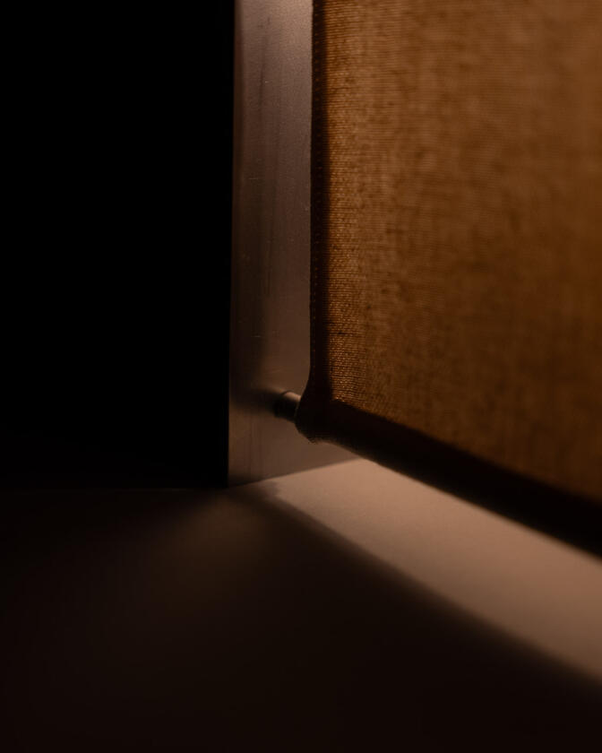 lamp 001 A table lamp constructed of a raw steel exterior and a soft organic cotton canvas diffuser. Designed and constructed by Liam Barwick