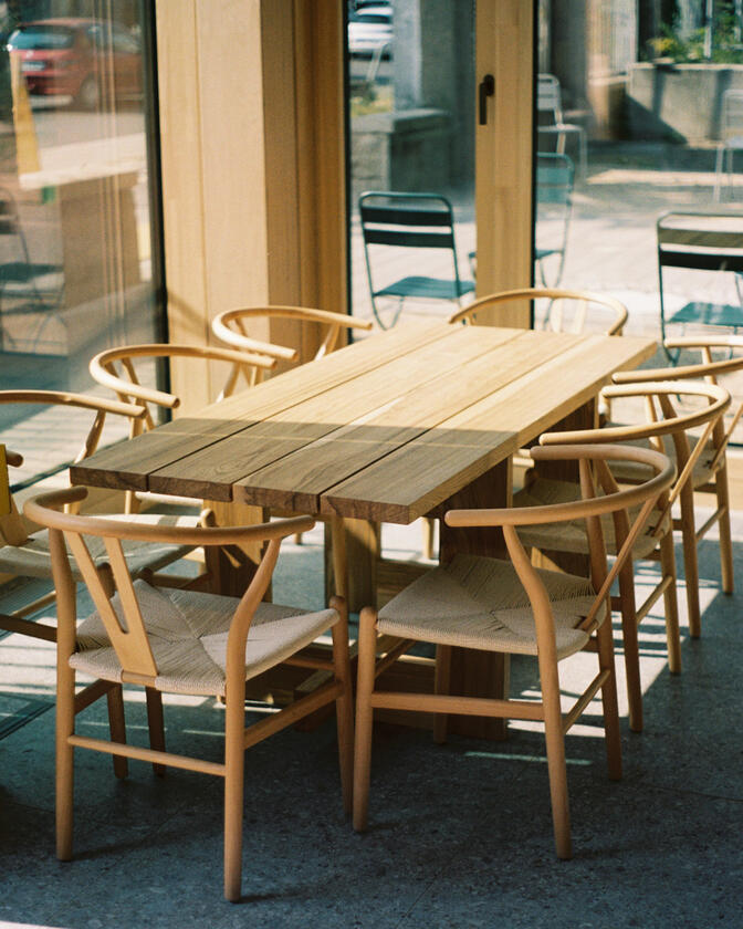 communal table Large wooden table made of solid ash. Designed and constructed by Liam Barwick