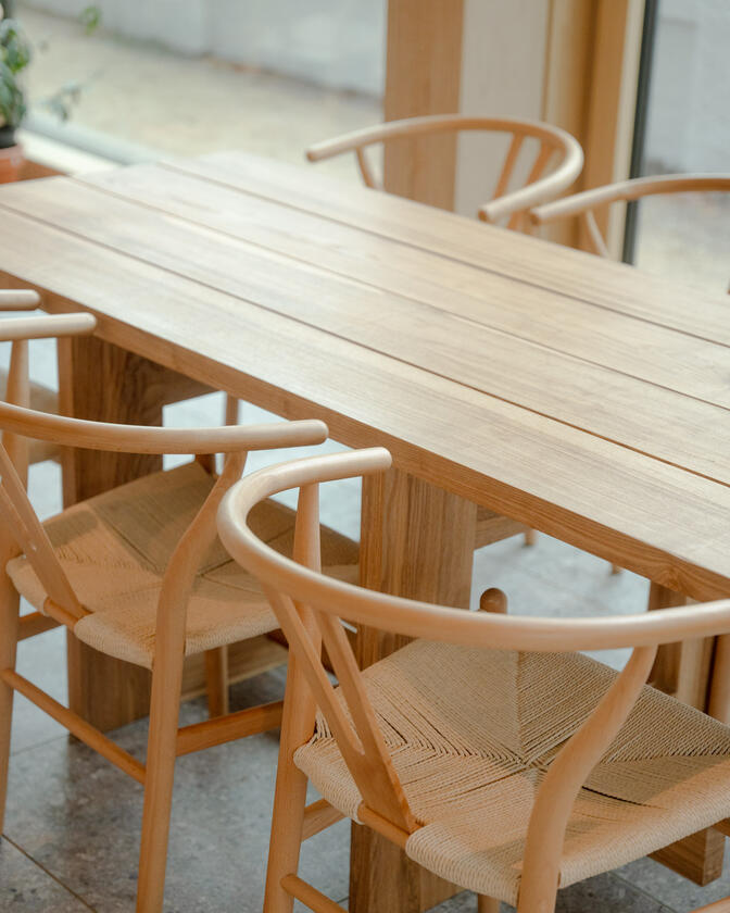 communal table Large wooden table made of solid ash. Designed and constructed by Liam Barwick