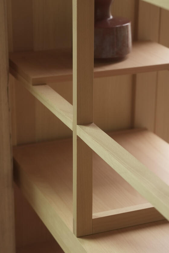 room divider A shelving unit and room divider made of beech wood designer and built by Liam Barwick