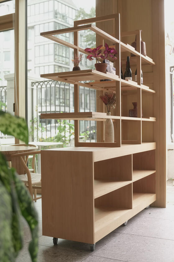 room divider A shelving unit and room divider made of beech wood designer and built by Liam Barwick