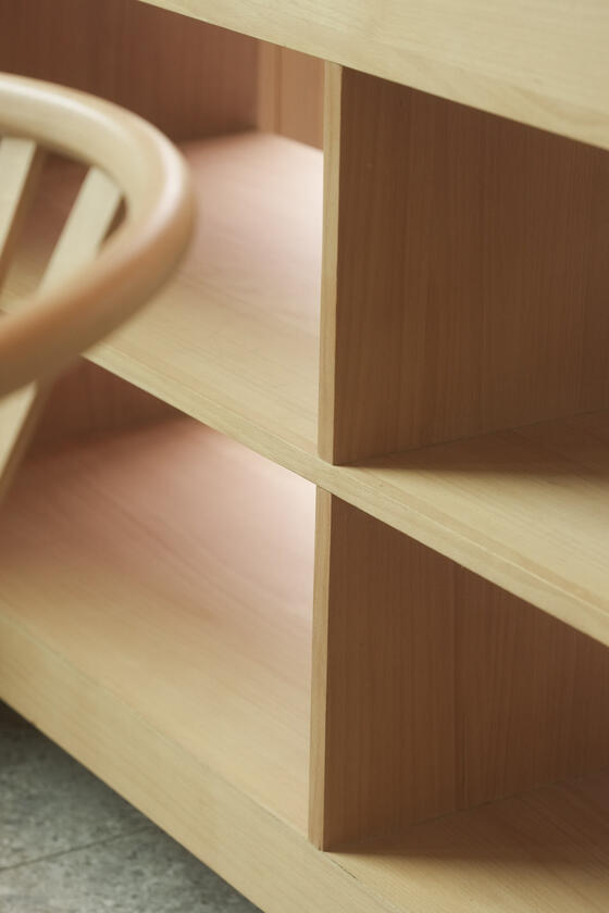 room divider A shelving unit and room divider made of beech wood designer and built by Liam Barwick