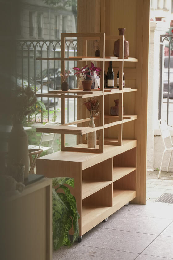 room divider A shelving unit and room divider made of beech wood designer and built by Liam Barwick