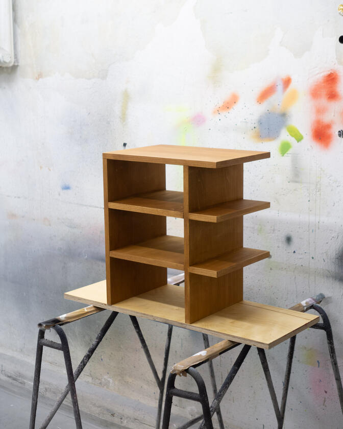 bedside A small bedside table made of beech veneer designed and made by Liam Barwick