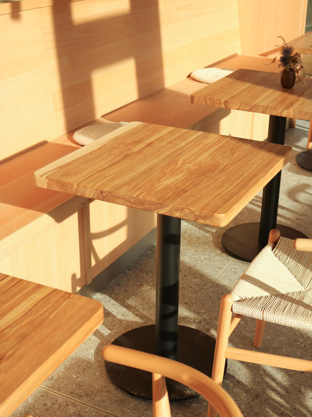 restaurant table A square solid ash table designed and made for a restaurant by Liam Barwick