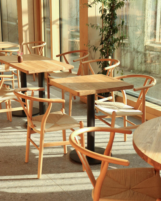 restaurant table A square solid ash table designed and made for a restaurant by Liam Barwick