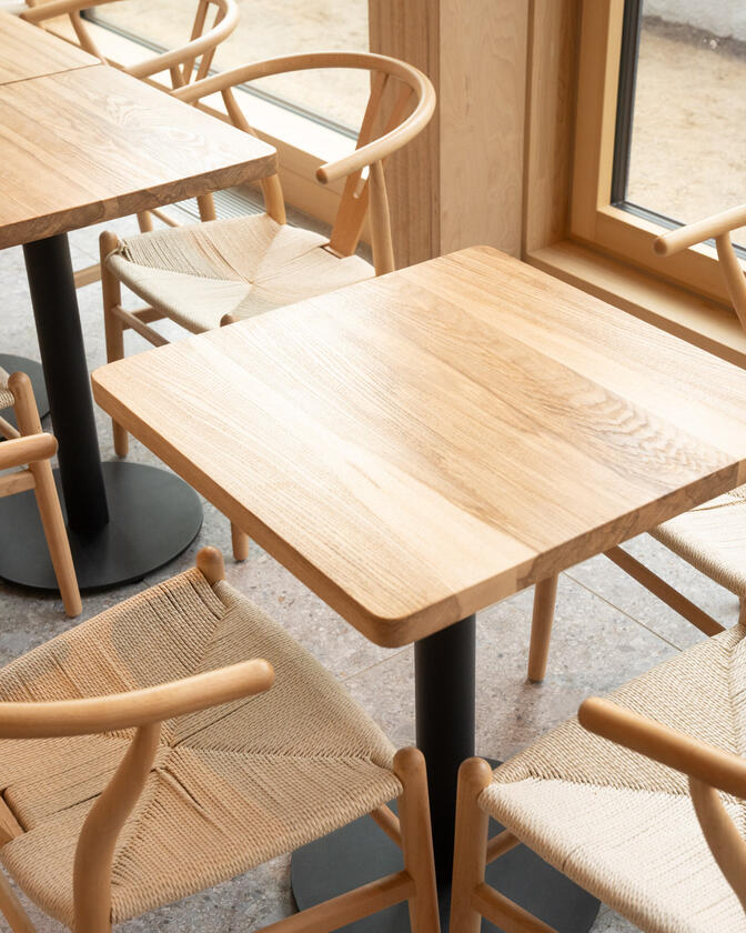 restaurant table A square solid ash table designed and made for a restaurant by Liam Barwick
