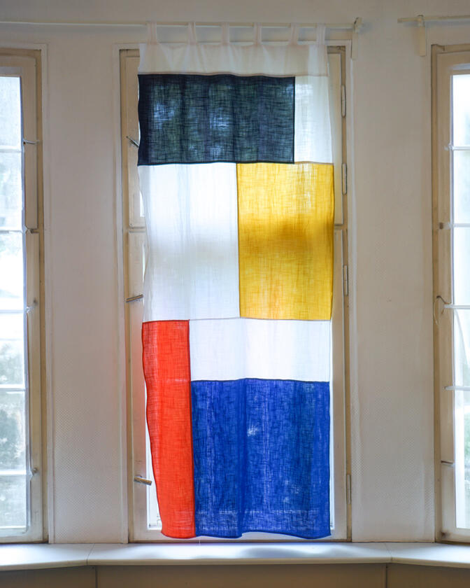curtains A set of colourful linen curtains in the traditional korean patchwork style of pojagi, designed and made by Liam Barwick