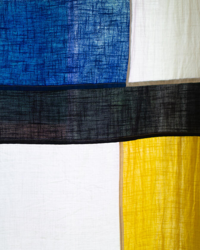 curtains A set of colourful linen curtains in the traditional korean patchwork style of pojagi, designed and made by Liam Barwick